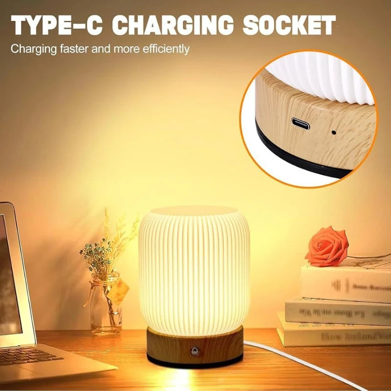 Noma Wood Touch Bedside Lamp
