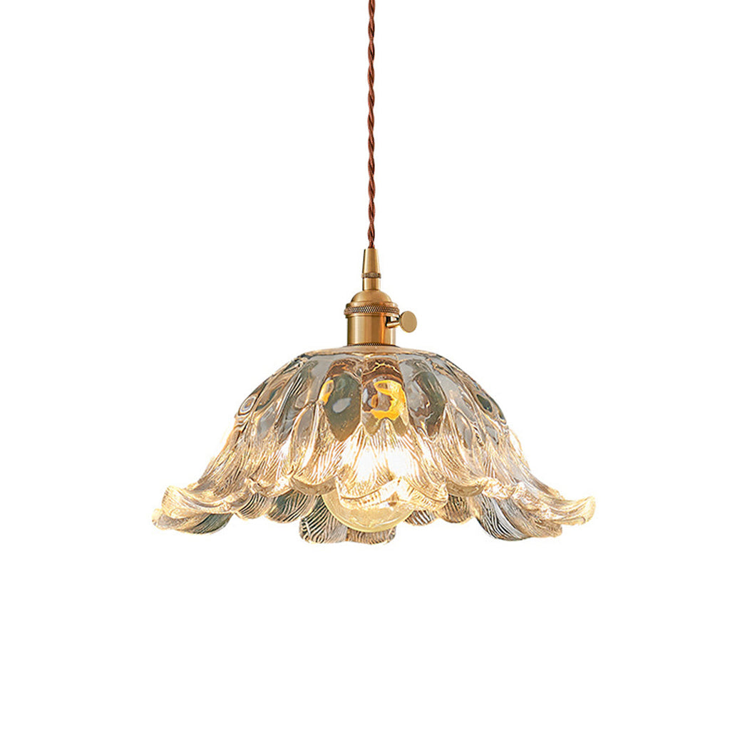 Flower Pendant Lighting Japanese-Style Floral Glass Brass Light