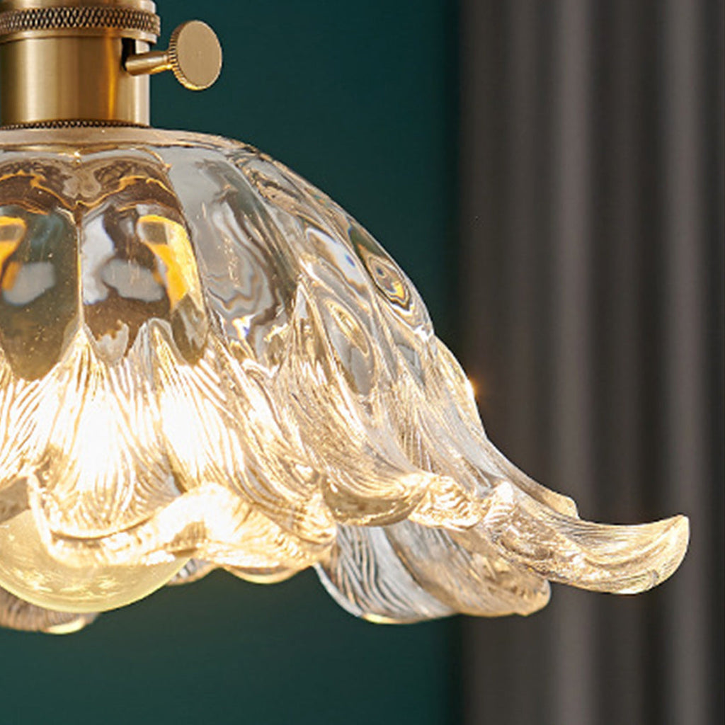 Flower Pendant Lighting Japanese-Style Floral Glass Brass Light