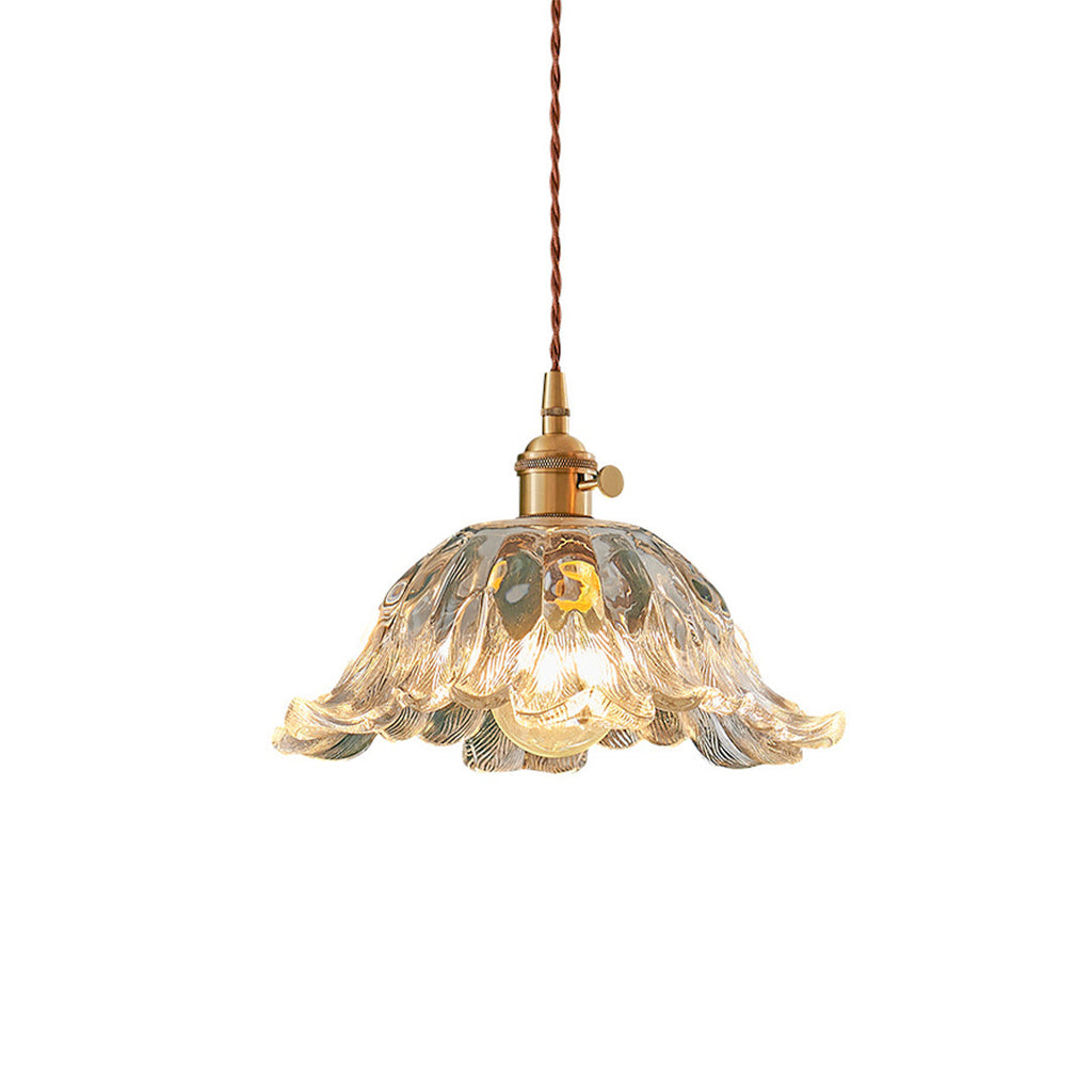 Flower Pendant Lighting Japanese-Style Floral Glass Brass Light