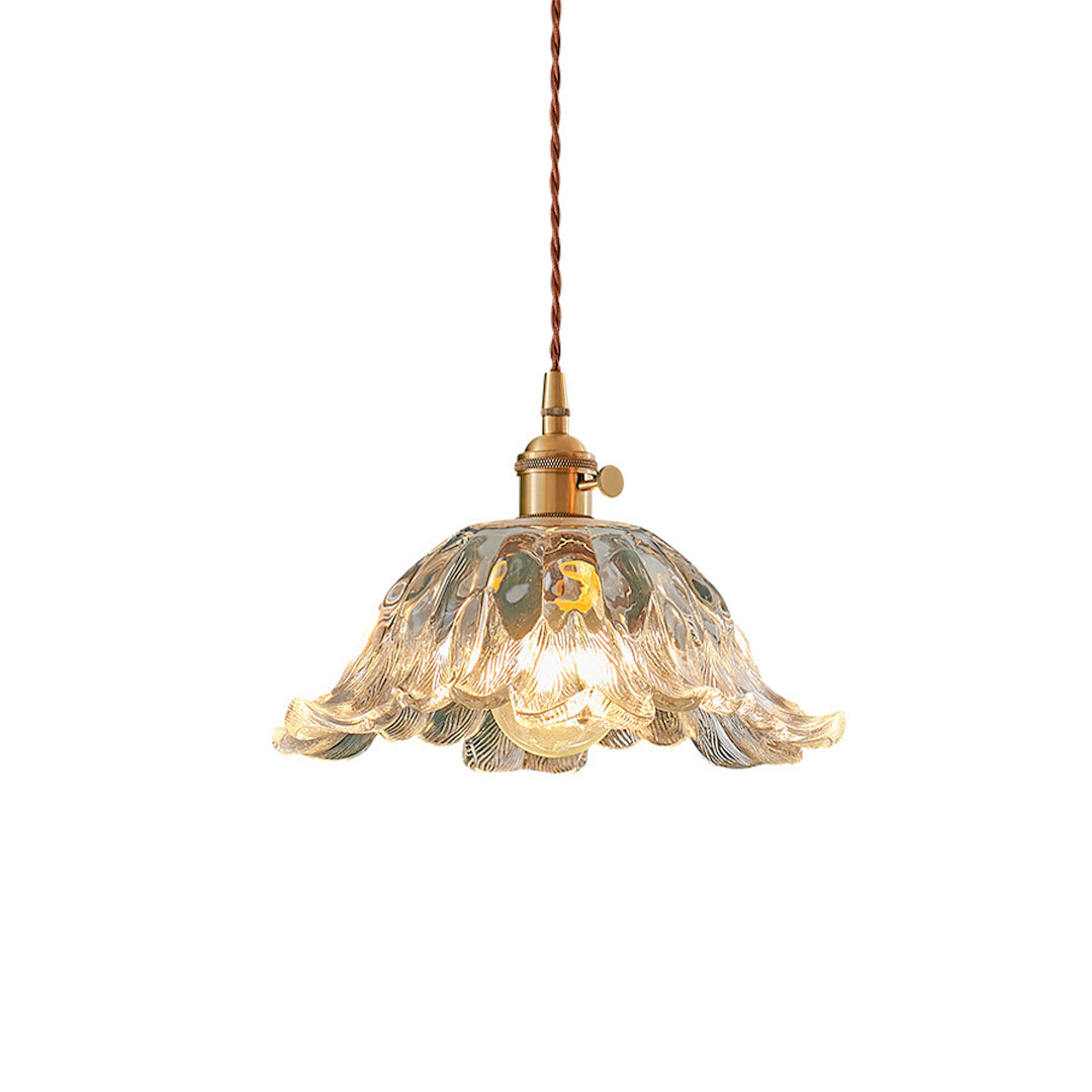 Flower Pendant Lighting Japanese-Style Floral Glass Brass Light